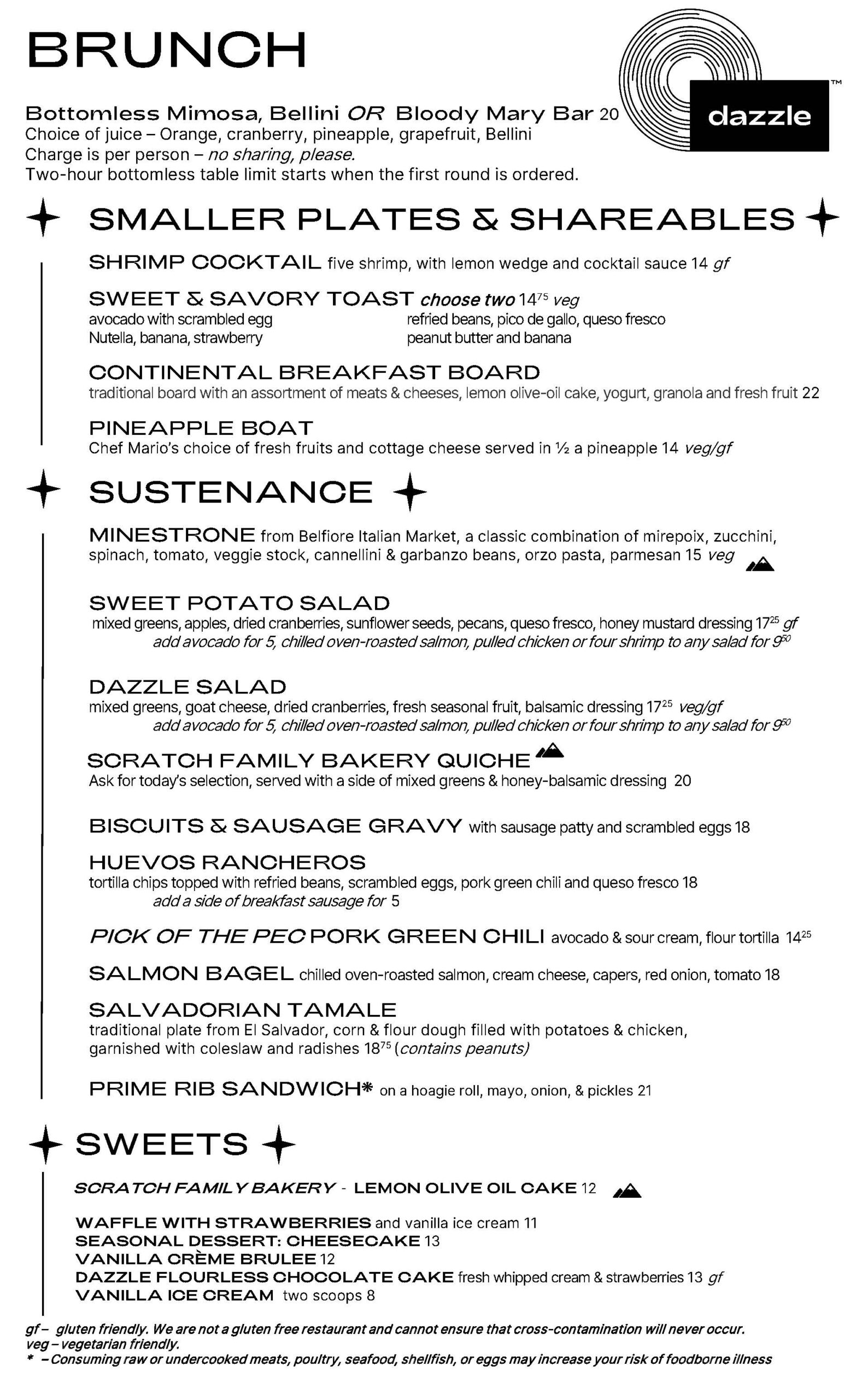 Dazzle Brunch Menu