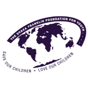 The Shaka Franklin Foundation Logo is a world map with writing around it.